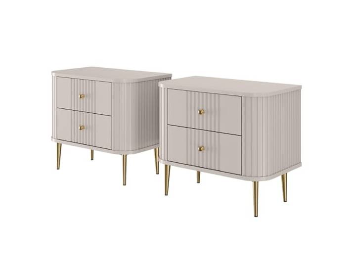 Lomadox Schlafzimmer Nachttisch Nachtkommode 2er Set, 56 cm Breit, in Kaschmir mit goldfarbenen Griffen & Füßen, 2 Schubladen modern