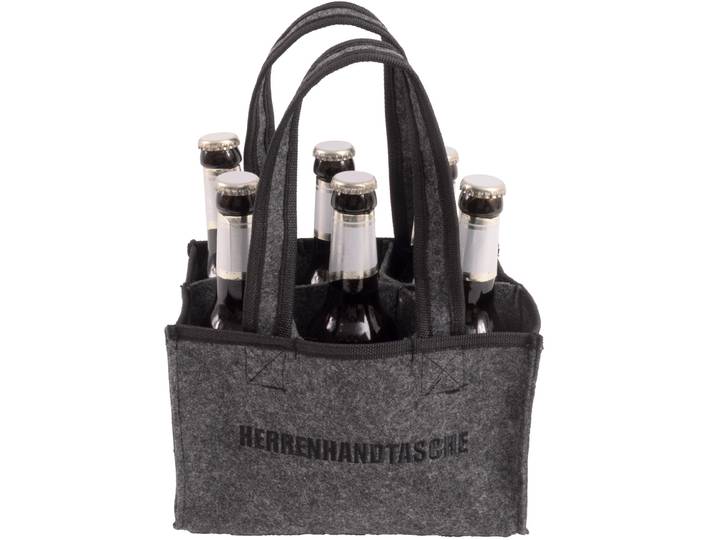 Flaschentasche mit Herrenhandtasche-Stickerei, für 6 Flaschen, anthrazit