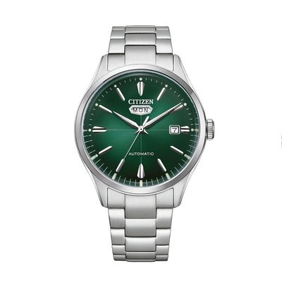 Automatikuhr CITIZEN "Crystal Seven", silberfarben, grün, Armbanduhren, Herren, Automatikuhr, Armbanduhr, Herrenuhr, Mechanische Uhr, Edelstahlarmband, analog