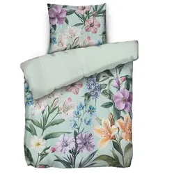 SOFT WAVE Wendebettwäsche große Blumen Mikrofaser Seersucker Einzelbett, 2tlg.