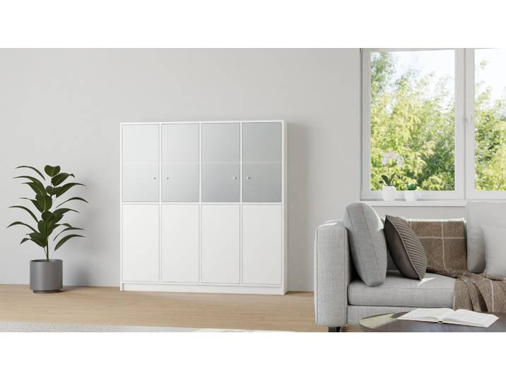 Esszimmerschrank mit Glastüren MDF Beschichtet MDF Weiß matt