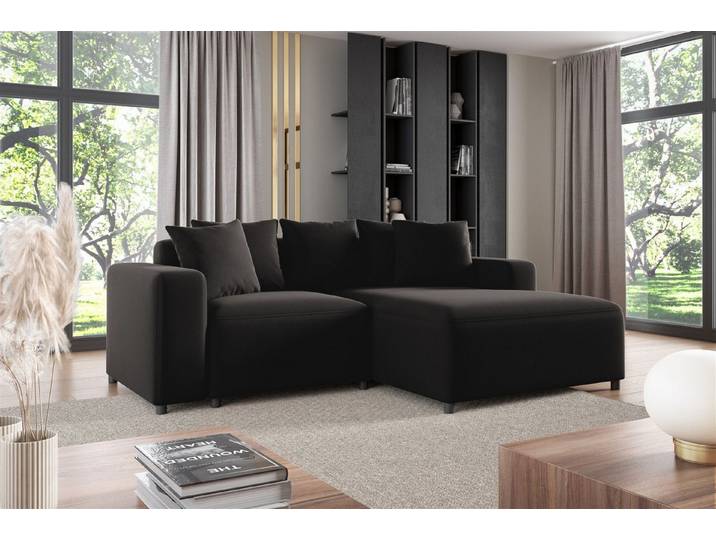 Fun Möbel Ecksofa Designersofa MEGAN XS Velourstoff Salvador, ink. 5 Zierkissen, Rundumbezug
