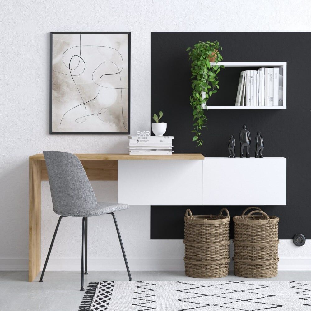 Toilinux Bureau design asymétrique avec rangement mural beige Beige 145x74x45cm