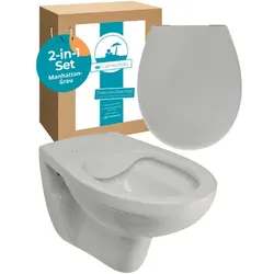 Komplett-Set spülrandloses Wand-WC und WC-Sitz mit Absenkautomatik in Manhattan-Grau