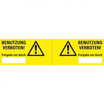 Aufkleber I Steckerkennzeichnung Benutzung verboten, gelb/schwarz, Folie, 120x30mm, 3/Bogen