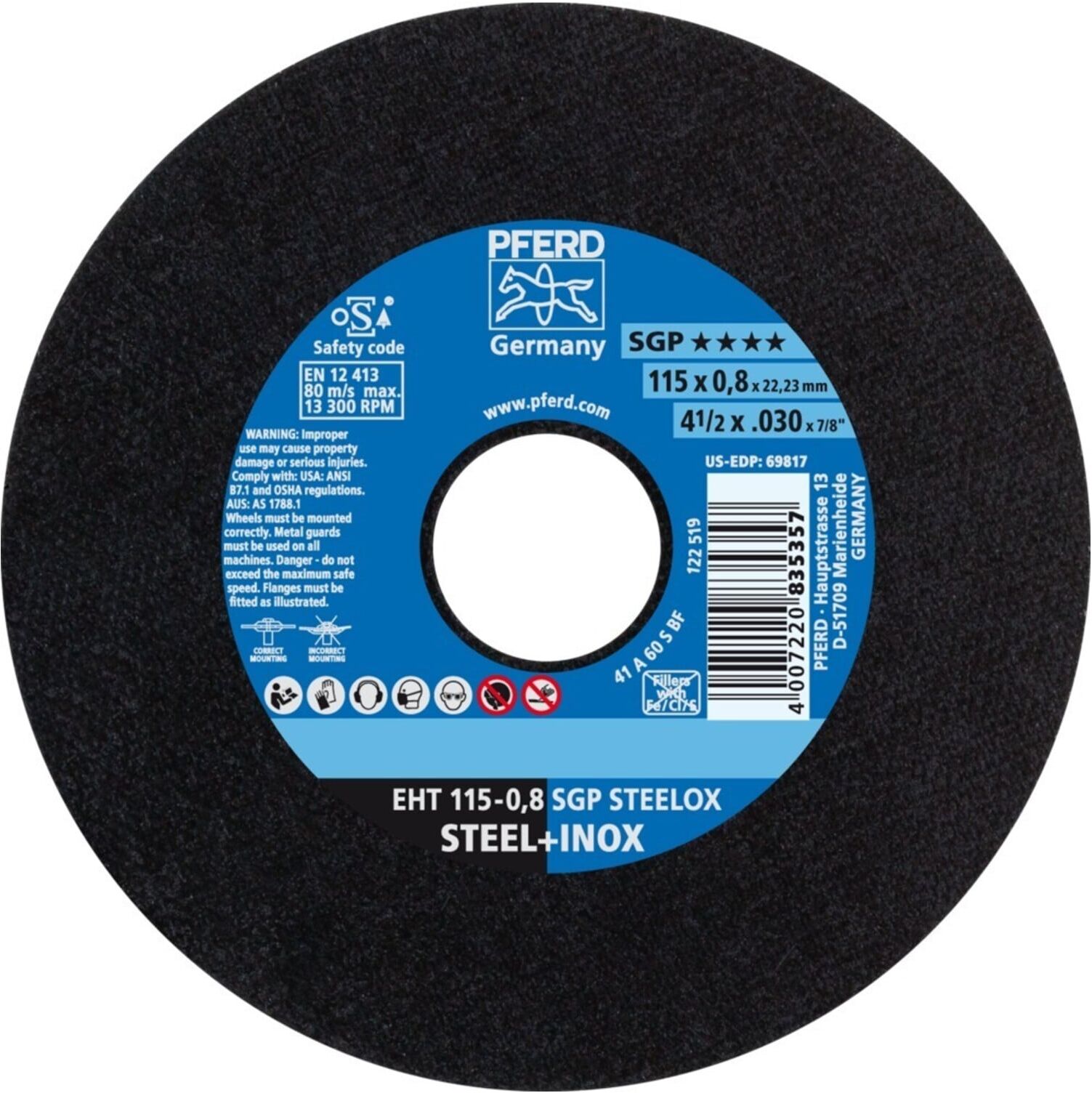 Pferd Trennscheibe X-Slim A60SSGP-INOX 115x0,8mm (61340394)