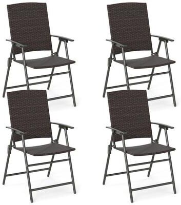 Costway Patio PE Wicker Dining Chairs with Armrests and Metal Frame-Set of 4