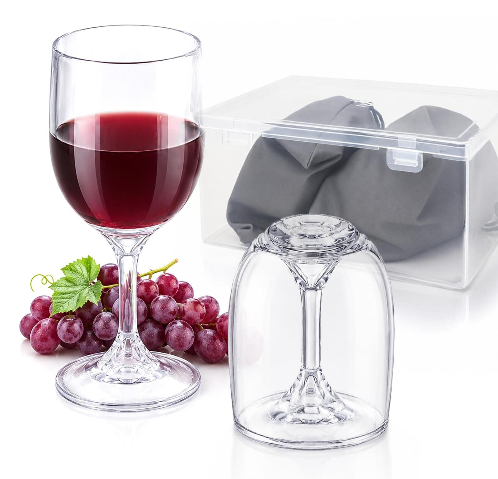 Dripio Set van 2 onbreekbare plastic wijnglazen, 200 ml, demontabel