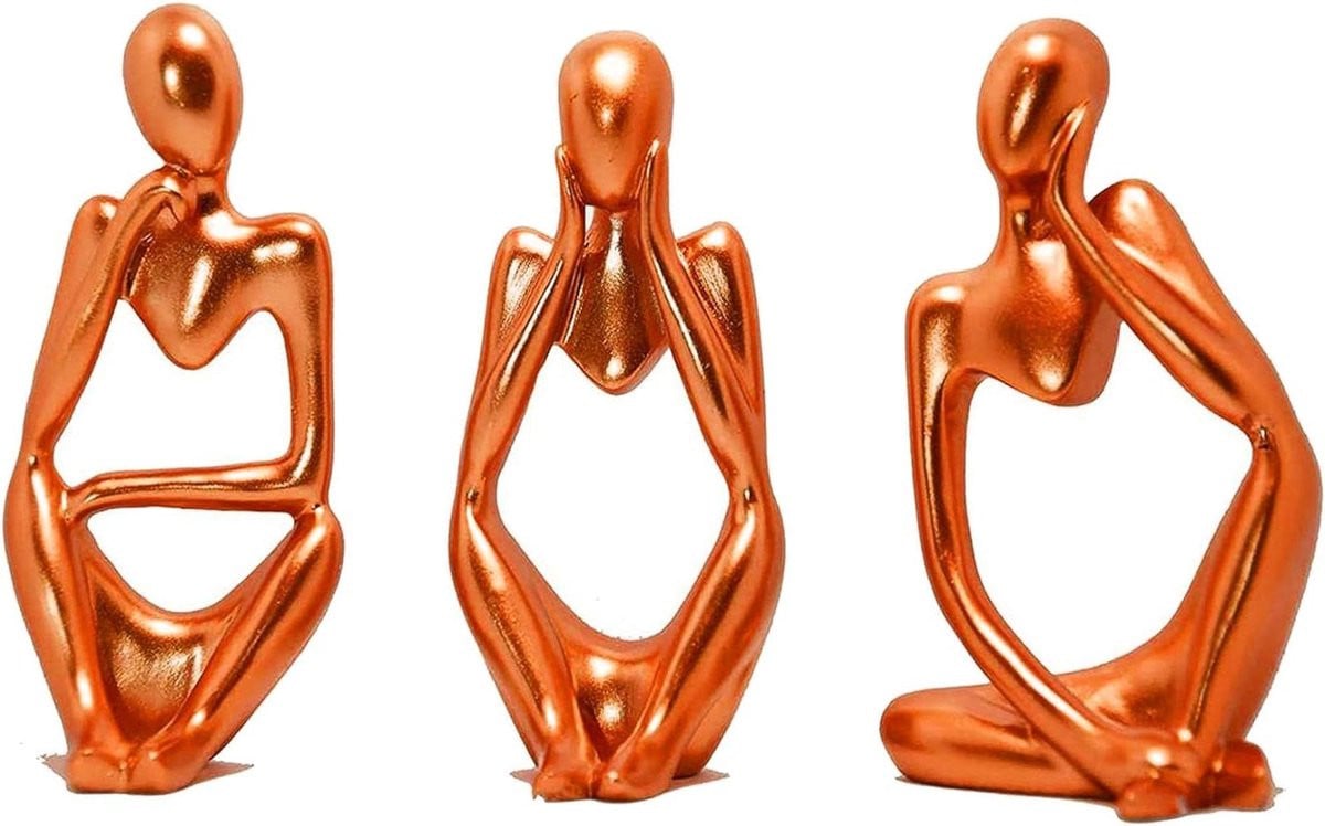 Denker Beeldjes Set - Moderne Decoratie voor op de Tafel - Set van Drie - Oranje