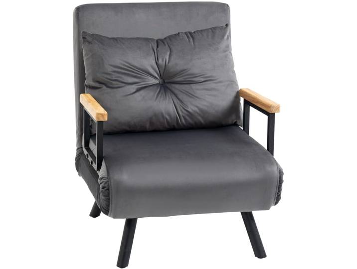Fauteuil-lit faux velours gris foncé avec dossier réglable