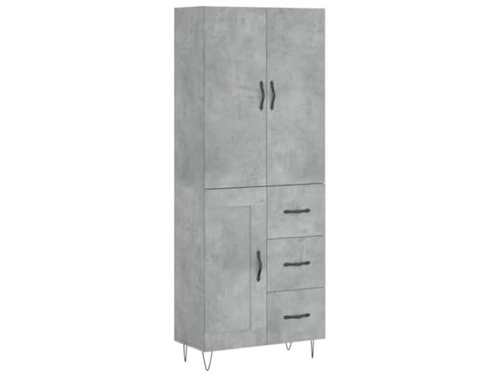 Roanoer Highboard Betongrau 69,5x34x180 cm Holzwerkstoff Eleganter Kommodenschrank mit Metallfüßen und viel Stauraum hinter Türen für Ordnung im Wohnzimmer.