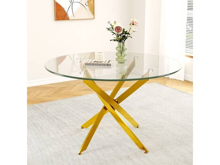Ronde Table à Manger Industriel pour Salon Chambre 85x 85x 75 cm Table de Salle à Manger pour Cuisine Couleur Transparente