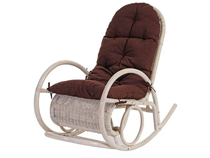 Mendler Schaukelstuhl Esmeraldas-AM weiß - Auflage braun Schwingsessel, Rattansessel