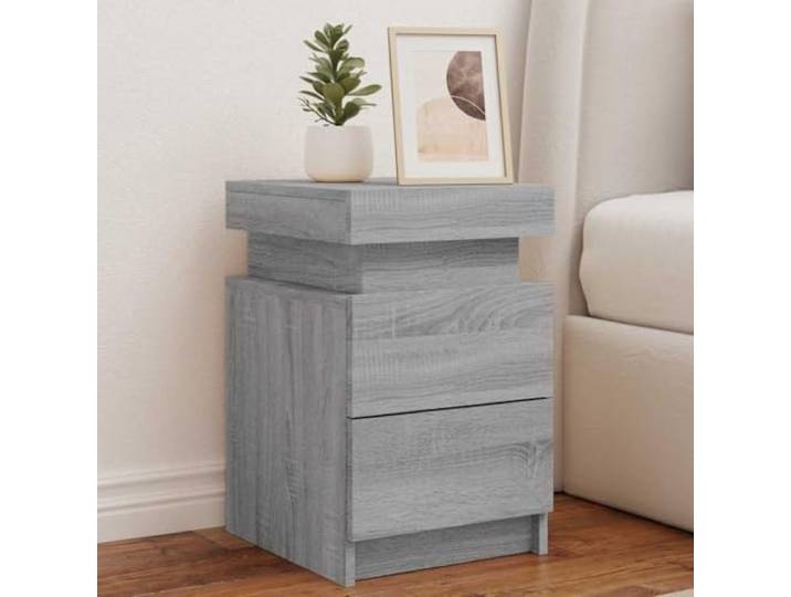 HEFZGDB Nachttisch mit LED-Leuchten Grau Sonoma 35x39x55 cm Holzwerkstoff Stauraum RGB Beleuchtung Beistellschrank