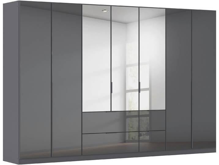 Drehtürenschrank, Holzwerkstoff, Graumetallic, 315×210×54 cm, Mit Glastüren & Außenschubkästen, Modern, Rauch