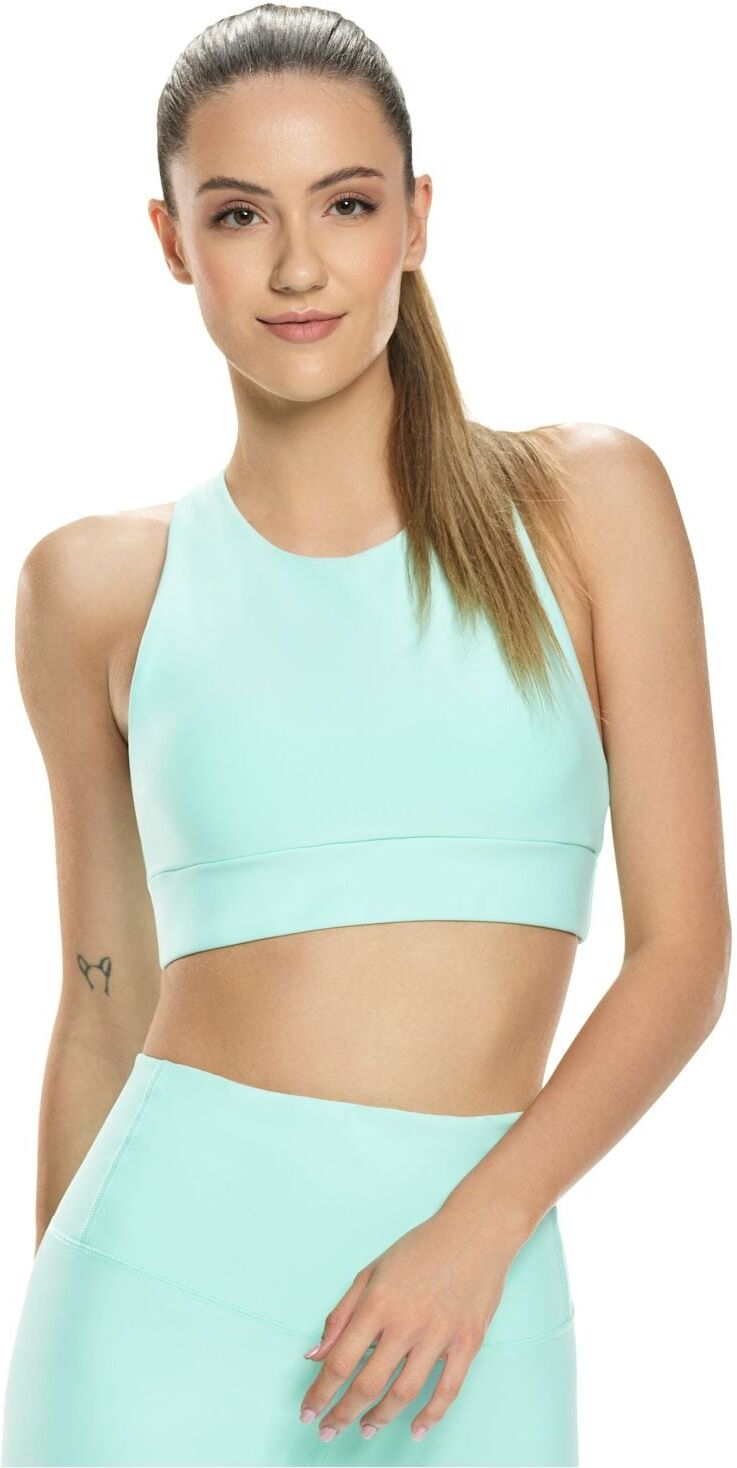 Sport-Bustier WINSHAPE "Functional Comfort Sport-BH SB103C", Damen, Gr. XL, Normalgrössen, blau (delicate mint), 85% Polyester, 15% Elasthan, BHs Sport-Bustier, mit Rücken-Applikation delicate mint XL, Normalgrössen