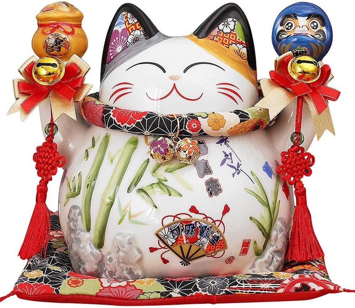 Keramische Maneki Neko Gelukskat Spaarpot Decoratie - Wit - Hoogte: 21 cm