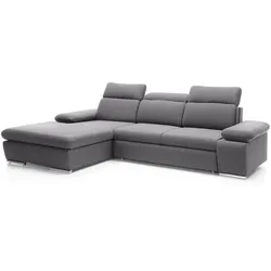 ECKSOFA PABLO mit Schlaffunktion und Bettkasten Grau