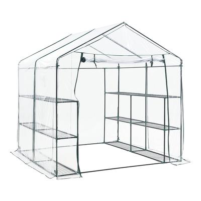 Helloshop26 - Gewächshaus aus Stahl und PVC mit integrierten Regalen 200 x 200 x 220 cm
