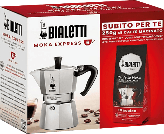 Cafetera tradicional - Bialetti Moka Express+ Café Clásico 250 gr, Aluminio, Plata