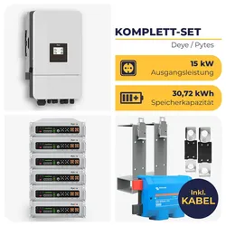 Deye Hybrid-Wechselrichter SUN-15K-SG05LP3 mit 6 x Pytes E-Box V5° Alpha | 3-phasig / 15 kW / 30,72 kWh