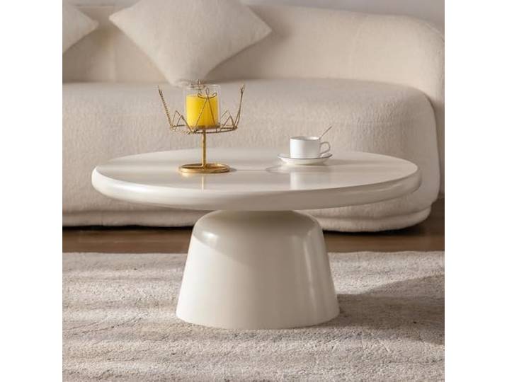 ZUOWENYG Crema Weißer Runder Couchtisch aus Hochdichtfaserplatte (80CM) Moderner Minimalistische Wohnzimmertisch mit Massiver Basis, Fließende Kanten, Stabil & Pflegeleicht, für Wohnzimmer & Lounge