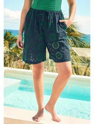 Plus Size Women's Eyelet Cotton Shorts by Woman Within in Navy Emerald Isles (Size 18/20)