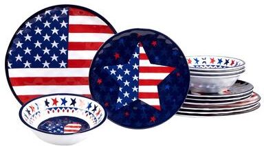 Certified International Stars & Stripes 12-Piece Melamine Dinnerware Set, Service for 4