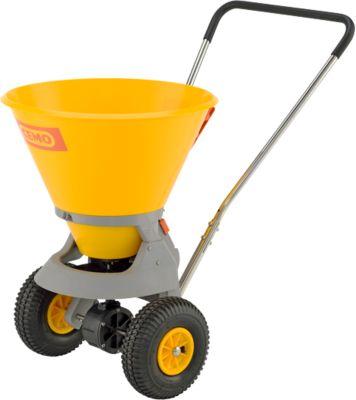 Streuwagen CEMO, Behältervolumen 35 l, Streubreite 1-4 m, Streumenge 6-stufig einstellbar, klappbarer Stützfuß, Schiebegriff höhenverstellbar