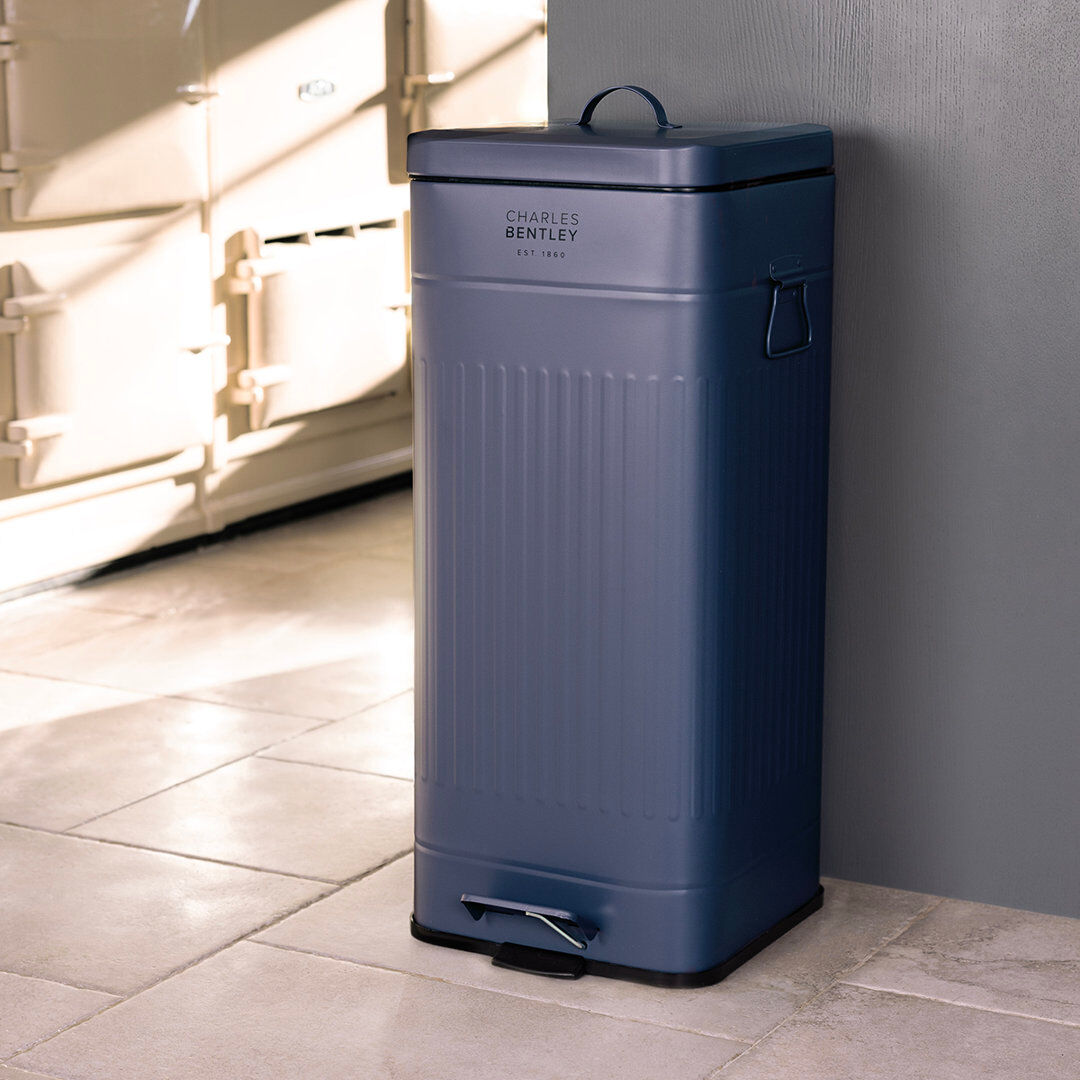 Charles Bentley Steel Step On Kitchen Rubbish Bin Blue 30L