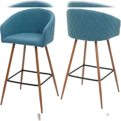 Décoshop26 - Set aus 2 türkisfarbenen Barhockern mit Fußstütze bezogen mit Samtstoff TDB04070