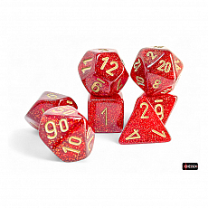 Chessex Würfel Mega Glitter Ruby/gold (7-Würfelset) 303105