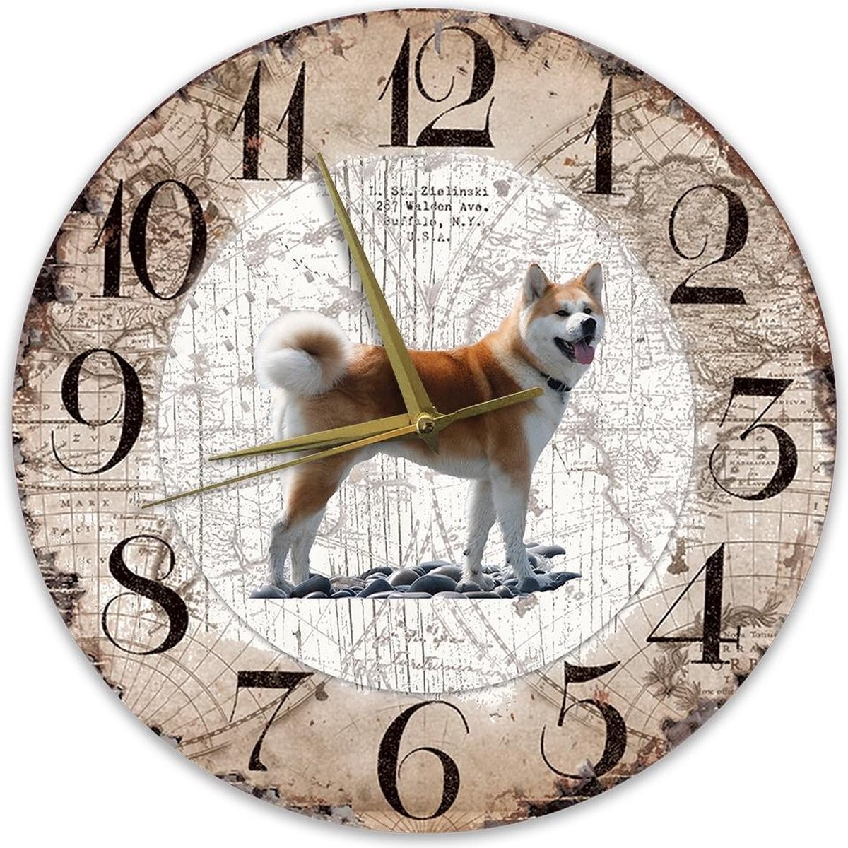 Houten Analoge Klok met Shiba Inu Hond - 30 cm