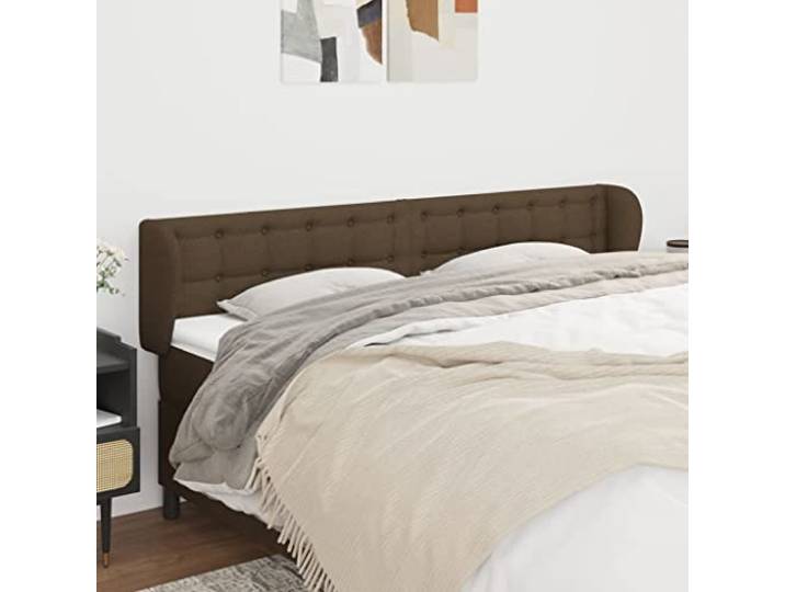 KTHLBRH Kopfteil in Dunkelbraun, aus klassischem Stoff, mit Beinen aus massivem Lärchenholz, höhenverstellbar, zur Unterstützung des Rückens, elegantes Design und Material