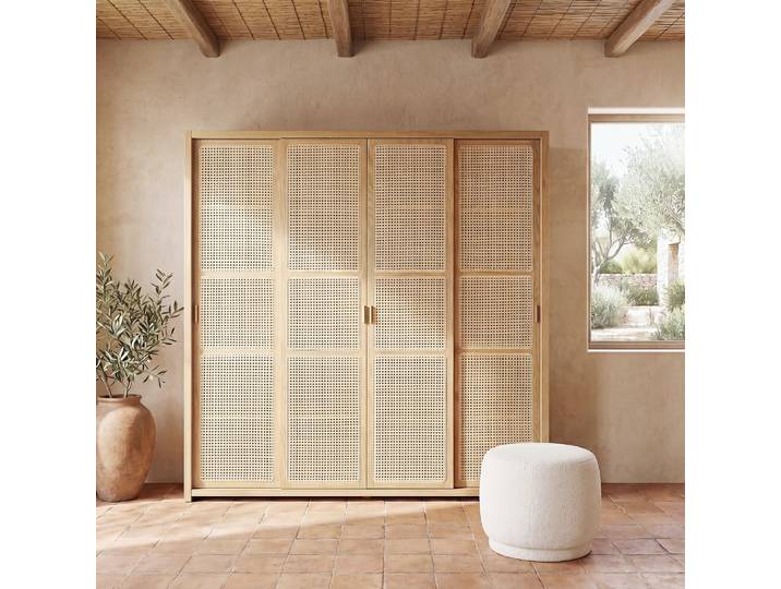 4-türiger Kleiderschrank mit Rattanbespannung – 195 cm