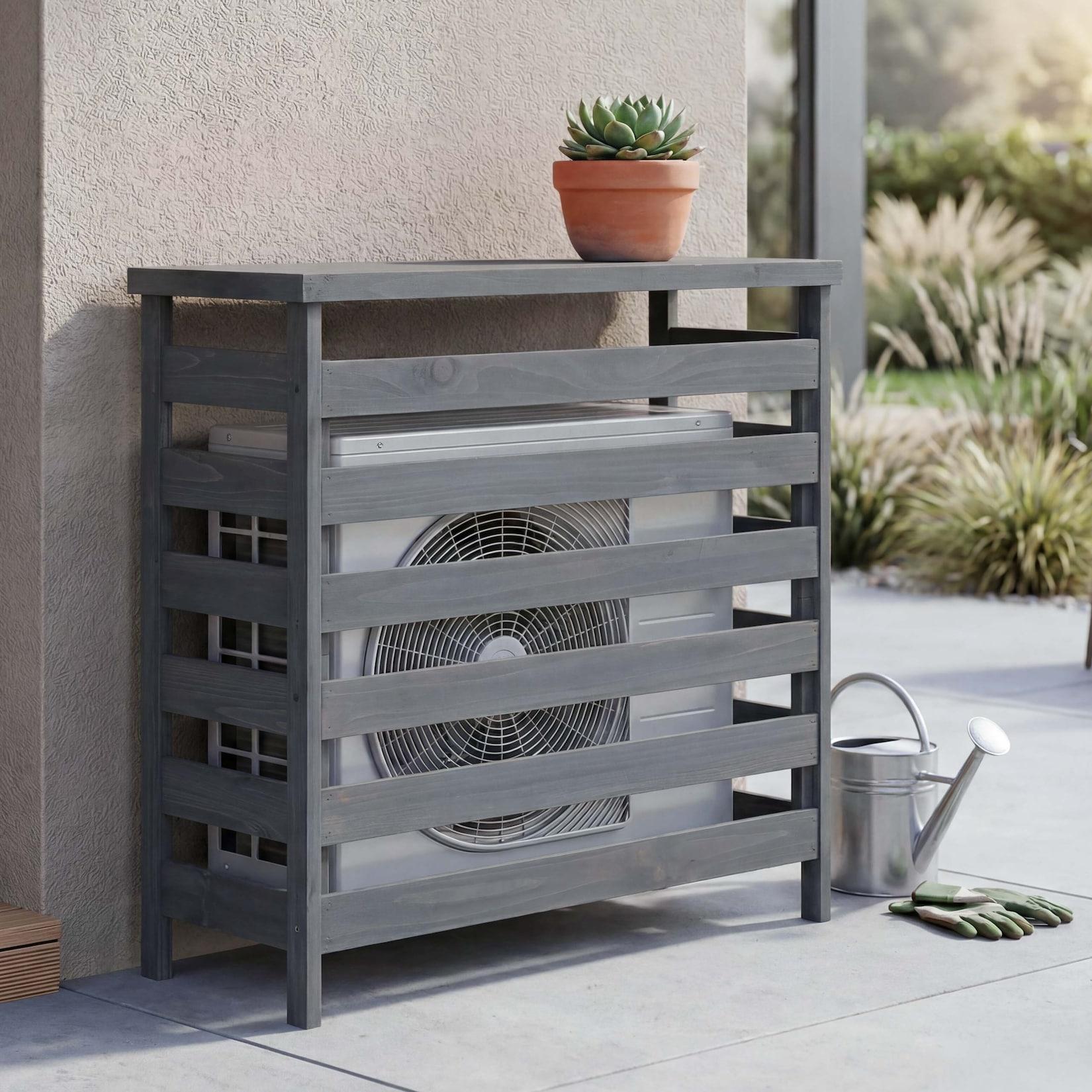 Verkleidung für Klimaanlage/Wärmetauscher MCW-Q15, Abdeckung Holz MVG-zertifiziert 78x84x32cm ~ anthrazit-grau