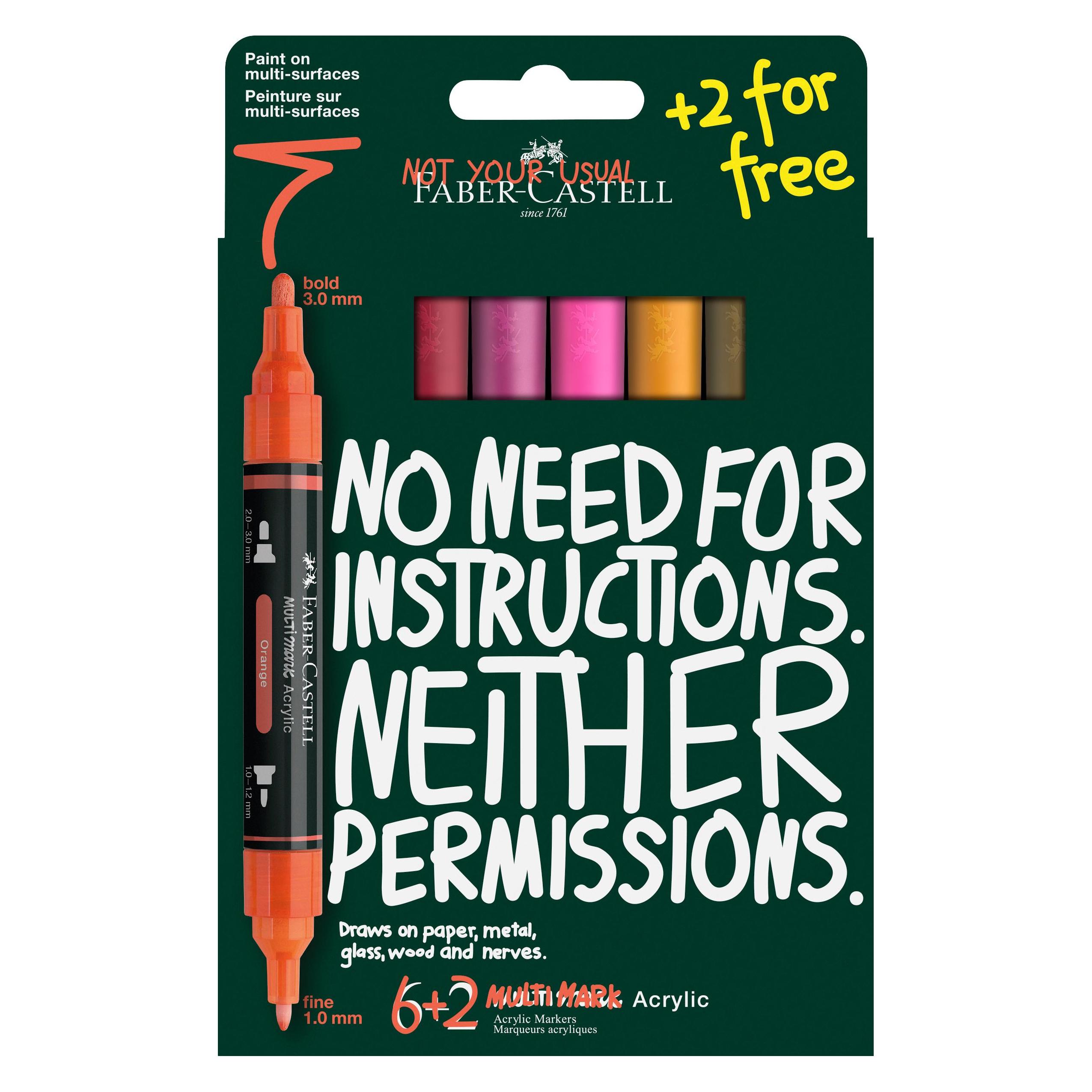 Faber-Castell Filzstift 2 Spitzen Multi Marker 6er Set Flame (8x) (186019)