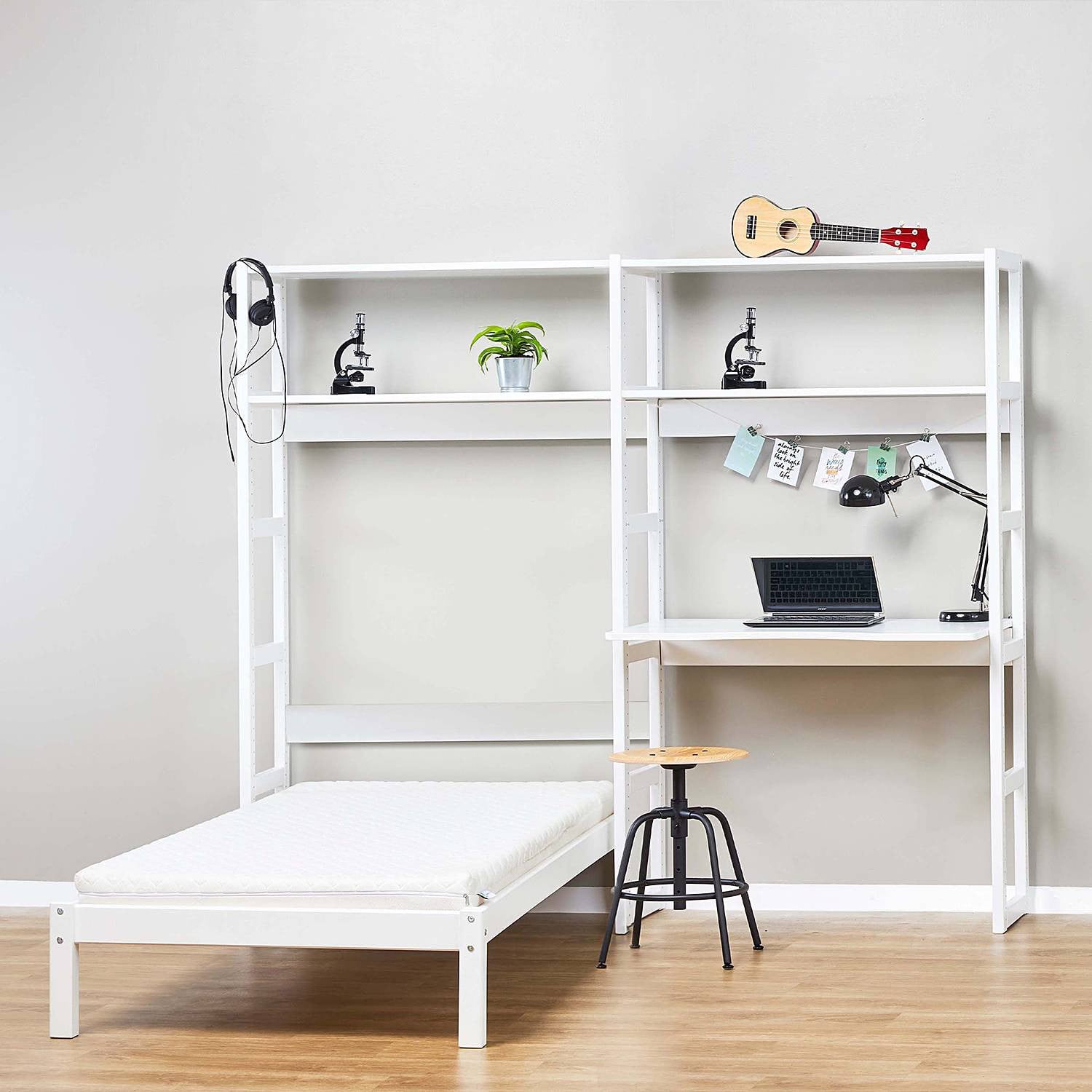 home24 Open kast met bed II, wit, 209 cm