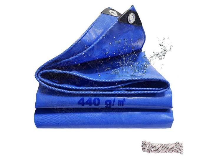 Abdeckplane LKW Plane 440 g/m² Wasserdicht mit Ösen 3x5m Schwer PVC Blau