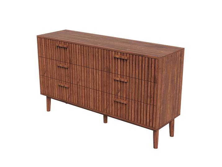 EuroLiving Kommode 6 Schubladen, Nussbaum, modern, vertikale Rillen, Wohnzimmer/Flur/Esszimmer, Nussbaumfarben, Holz, 100x73x34 cm, Kleinmöbel, Kommoden, Kommoden