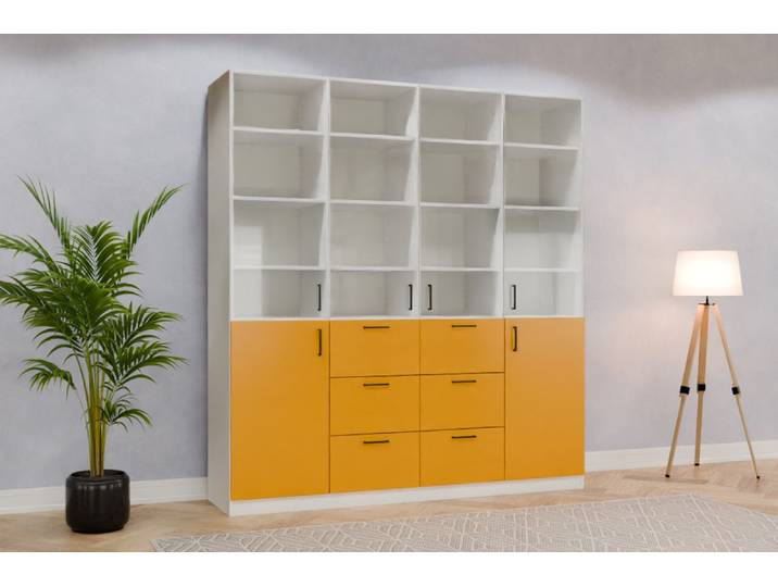 Vitrine nach Maß - RAL 1004 Goldgelb - 226x208x52cm - Individuell konfigurieren