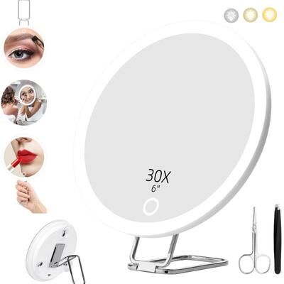 Fusion Finds Magnifying Mirror With LED Light Travel Makeup Mirror & Precision Tweezers Set white