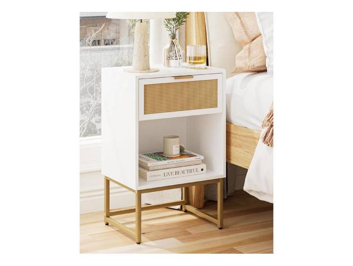 LuxusKollektion Nachttisch Nachttisch Rattan-Optik Weiß 40x30x60cm (1-St)
