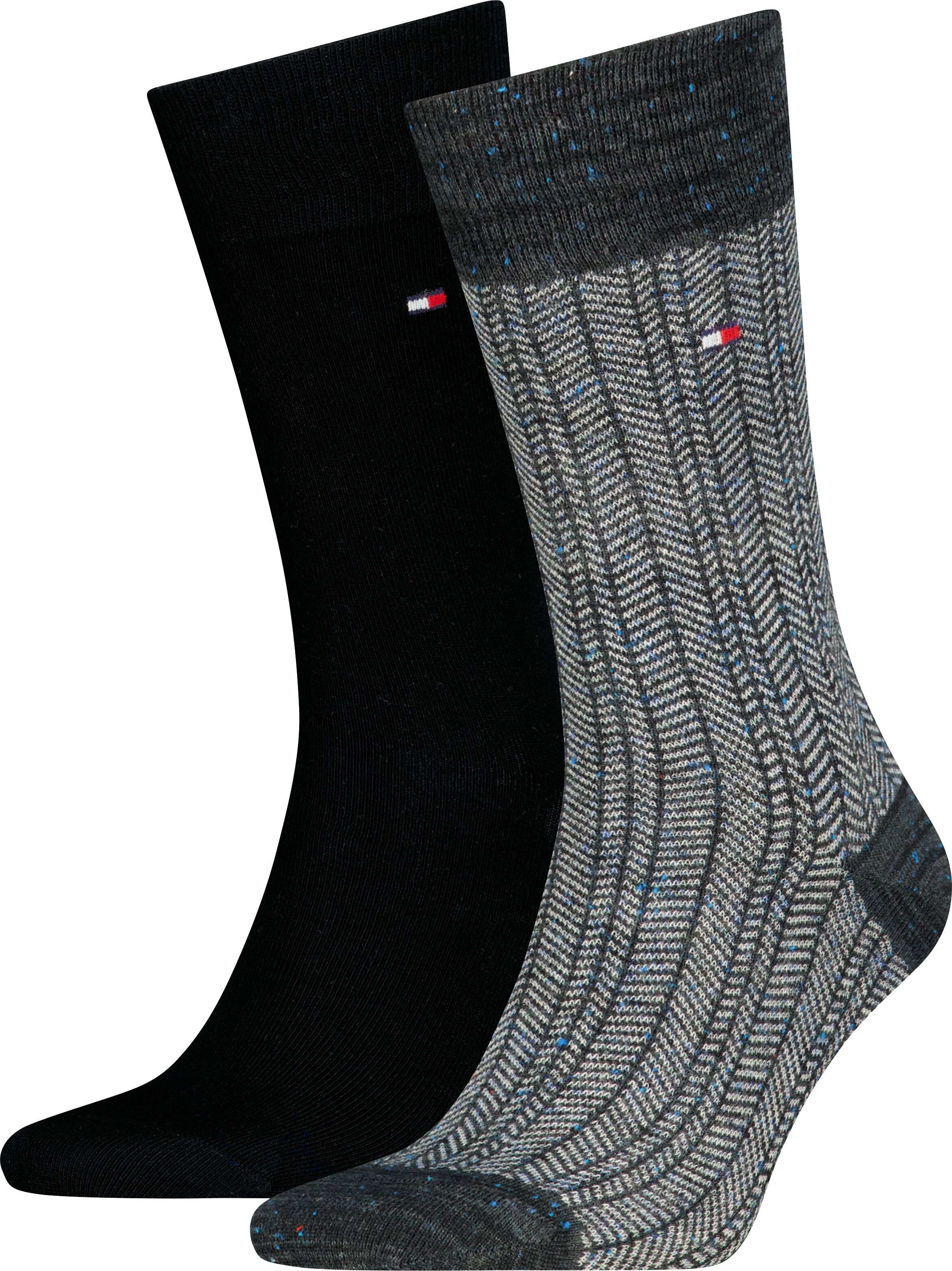 Socken TOMMY HILFIGER "TH MEN SOCK 2P MOULINE NAPPY HERRINGBONE", Herren, Gr. 43-46, Sockengrösse, bunt (schwarz), Obermaterial: 39% Baumwolle, 38% Polyester, 23% Elasthan, Socken Socken schwarz 43-46, Sockengrösse