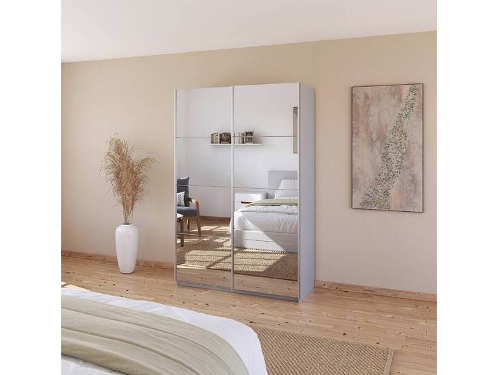 Armoire - Façade Miroir 136cm Gris/Gris soie