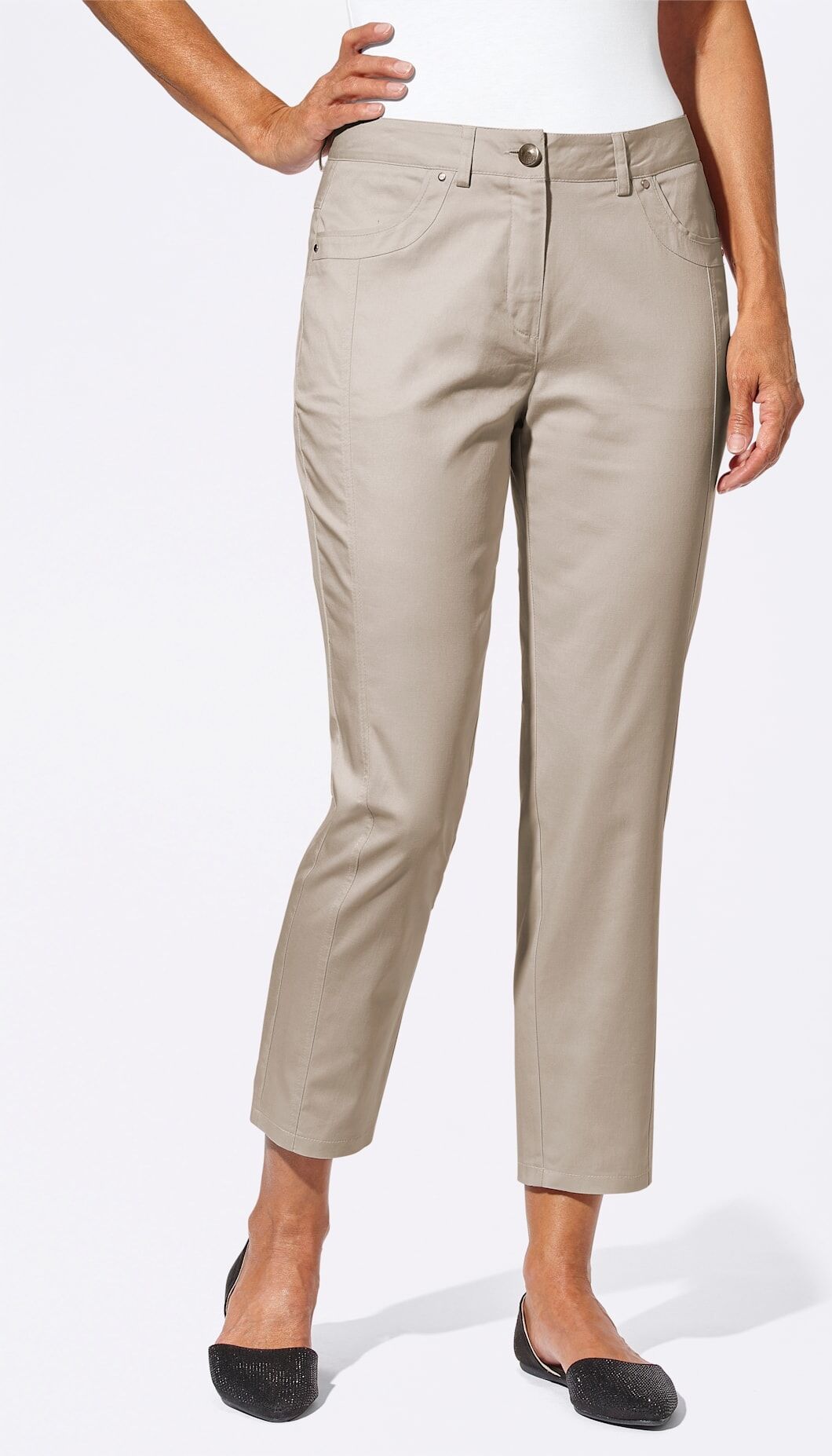 7/8-Jeans INSPIRATIONEN, Damen, Gr. 22, Kurzgrössen, beige, 97% Baumwolle, 3% Elasthan, unifarben, 7/8-Länge, Jeans 7/8-Jeans beige 22, Kurzgrössen