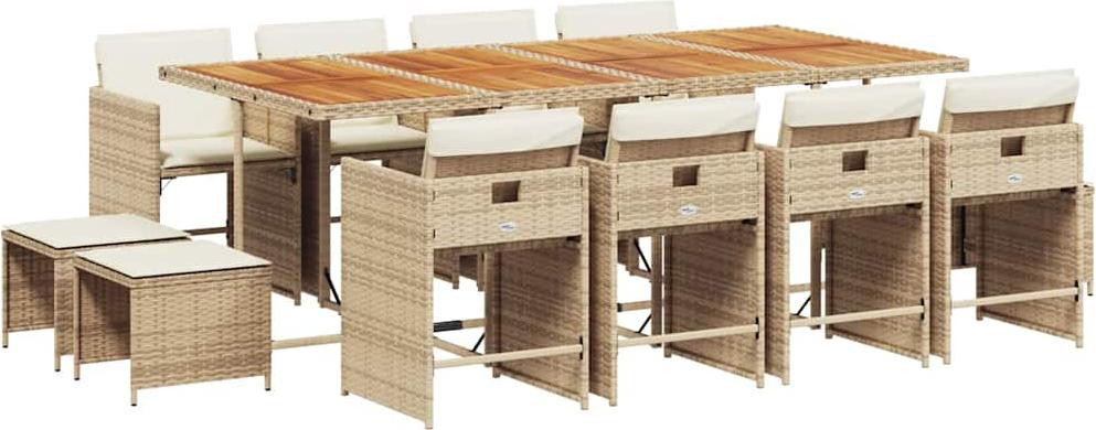 vidaXL 13-delige tuinset met kussens, beige, polyrotan