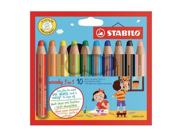Buntstift STABILO 3in1 Malstift 10 , bunt, Holz, Stifte, Buntstift