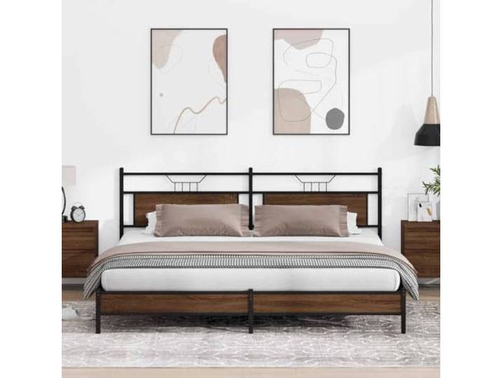 WDGJJFECNMUEHI Stahlgestell Robust Schlafzimmer Metallbett Braun 193x201 cm Metallbett ohne Matratze Braun Eichen-Optik 193x201 cm Stabiler Lattenrost Stahlgestell mit Kopfteil und Stauraum