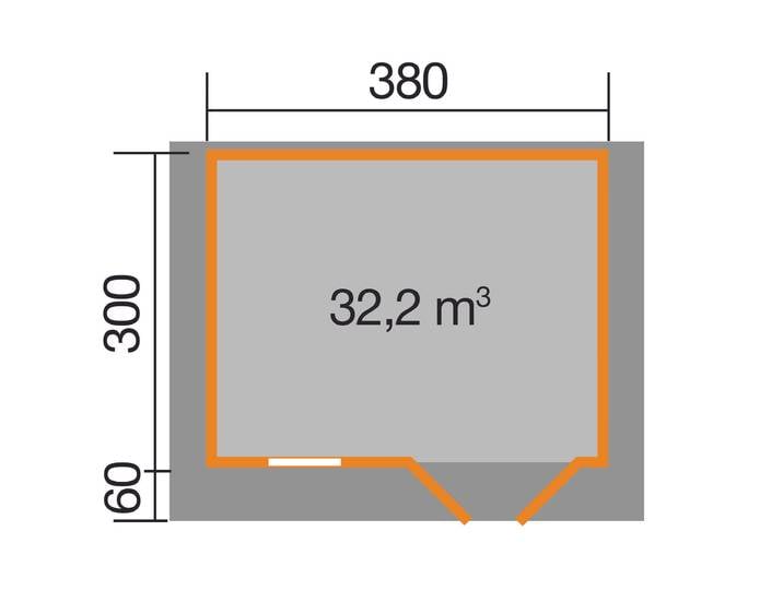 WEKA 111.3830.10.00 Premium Gartenhaus/Blockbohlenhaus Kempten 2 mit Vordach (60 cm)/Doppeltür/Einzelfenster ; Größe: 2 ; Farbgebung: Naturbelassen ; Wandstärke: 28 mm ; Maße (LxBxH): 360 cm x 380 cm x 262 cm ; Seitenwandhöhe: 210 cm